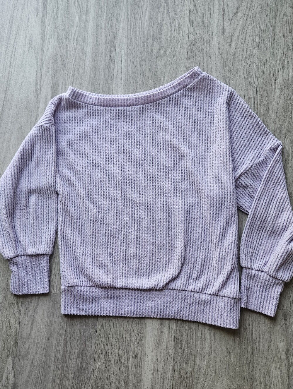 2Hearts Lavender Purple Waffle Knit Off Shoulder Wide Boat Neck Sweater